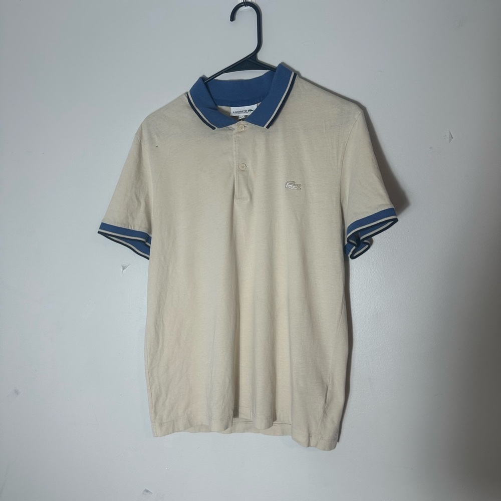 Lacoste Cream and Blue Polo Shirt Classic Style